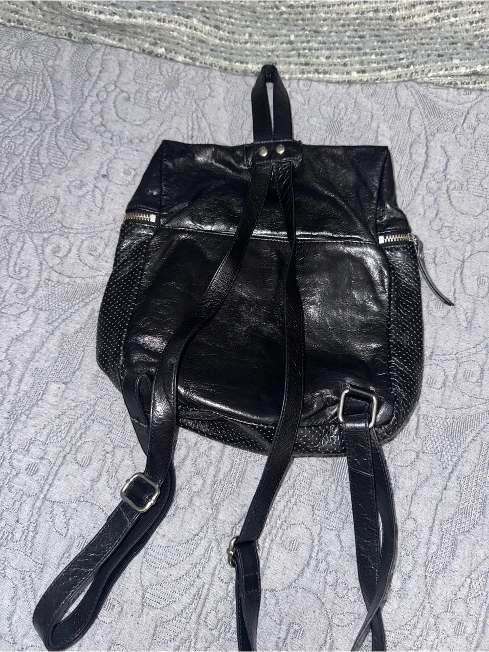 Latico Black Perforated Leather Riley Mini Backpack